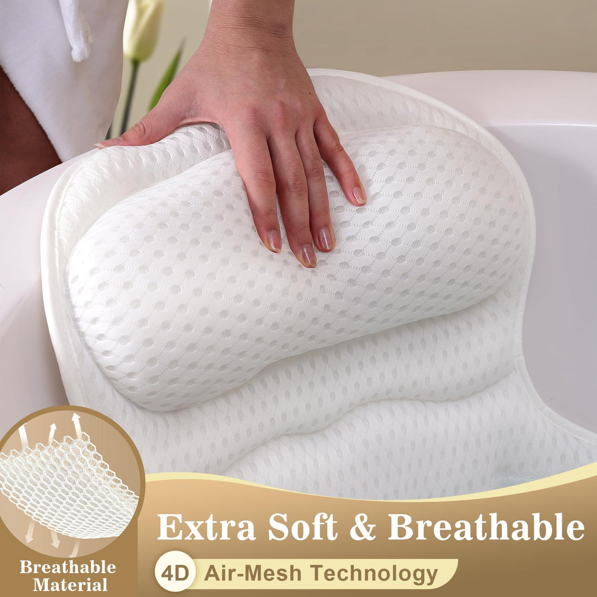 Binobella Bath Pillow in a bathtub with water