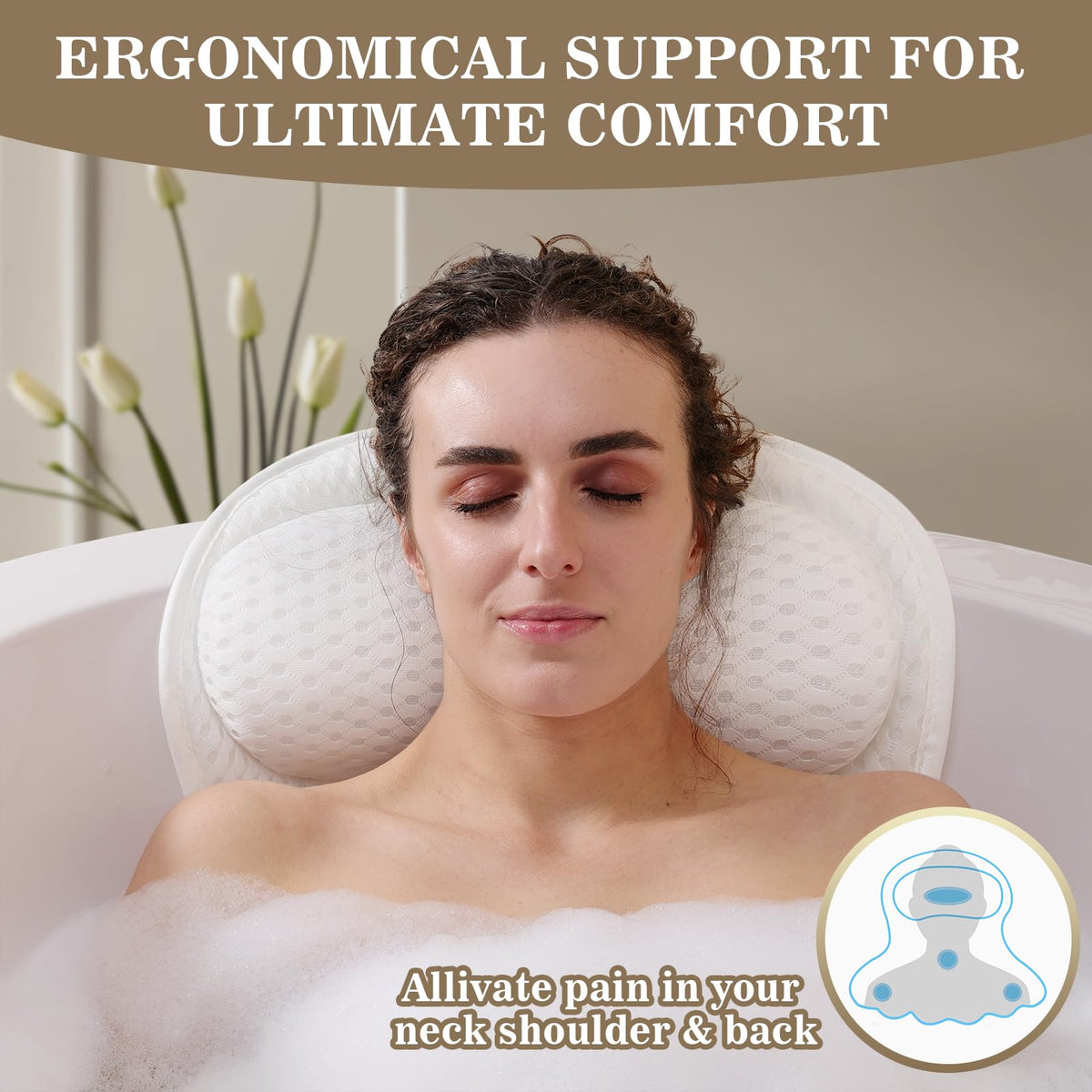 Binobella Bath Pillow showing suction cups for stability