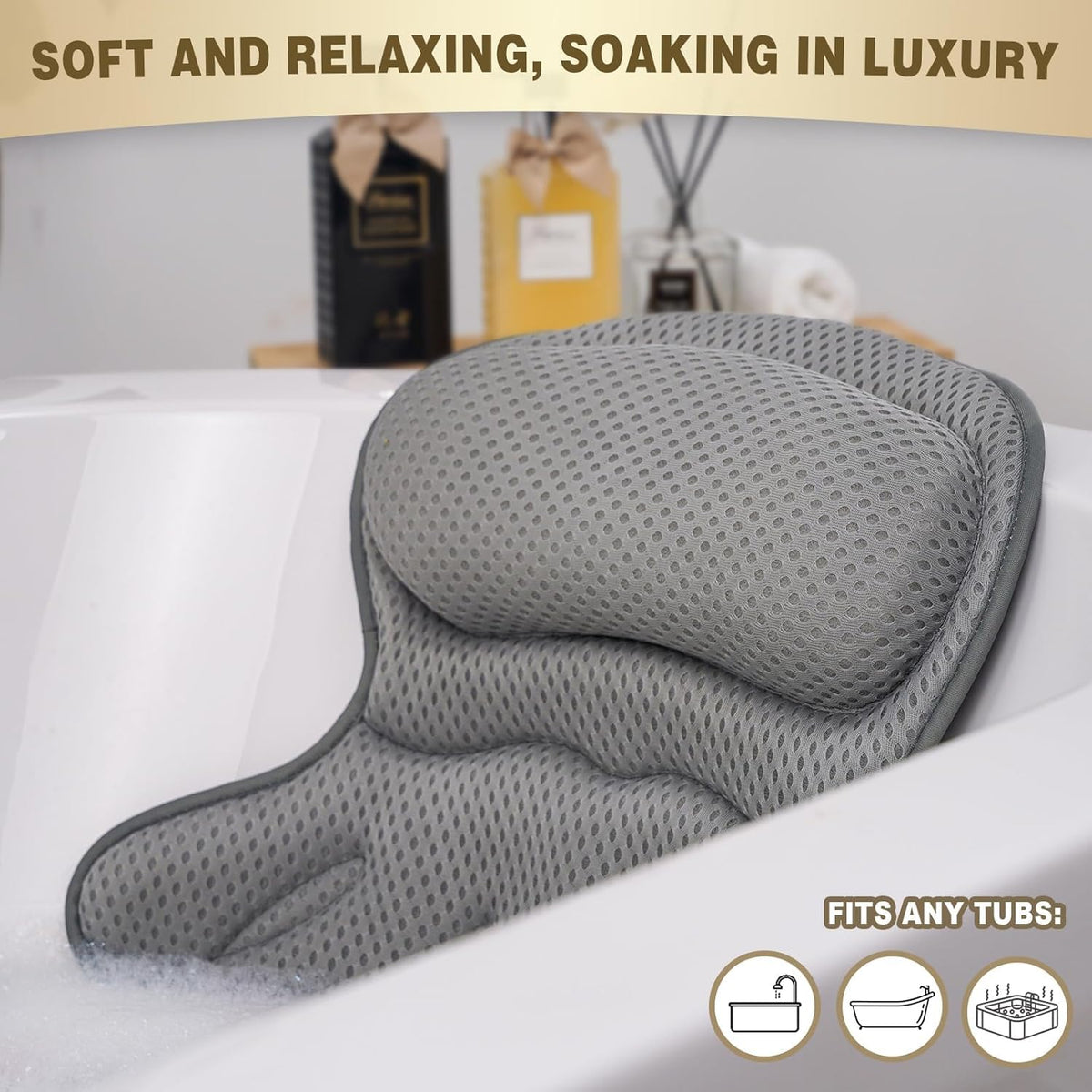 Binobella Bath Pillow side view showing 4D air mesh fabric