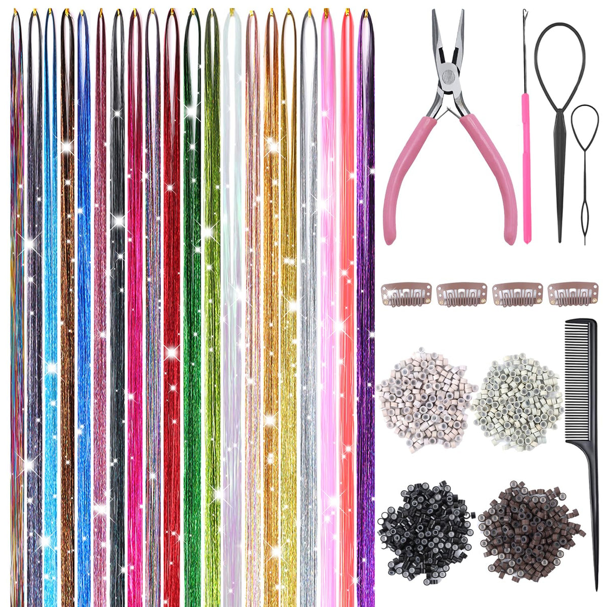 Bintvoy Hair Tinsel Kit with 20 vibrant colours