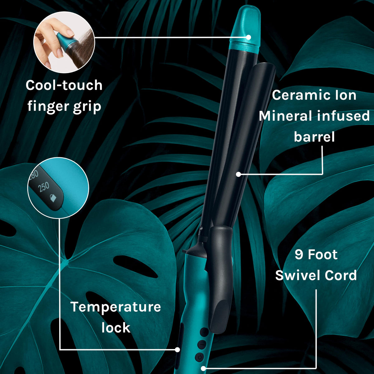BIO IONIC Long Barrel Curling Iron lifestyle scene with model styling hair