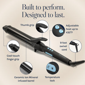 BIO IONIC Long Barrel Curling Iron on a vanity table