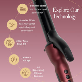 BIO IONIC Long Barrel Curling Iron Velvet Rouge with temperature settings
