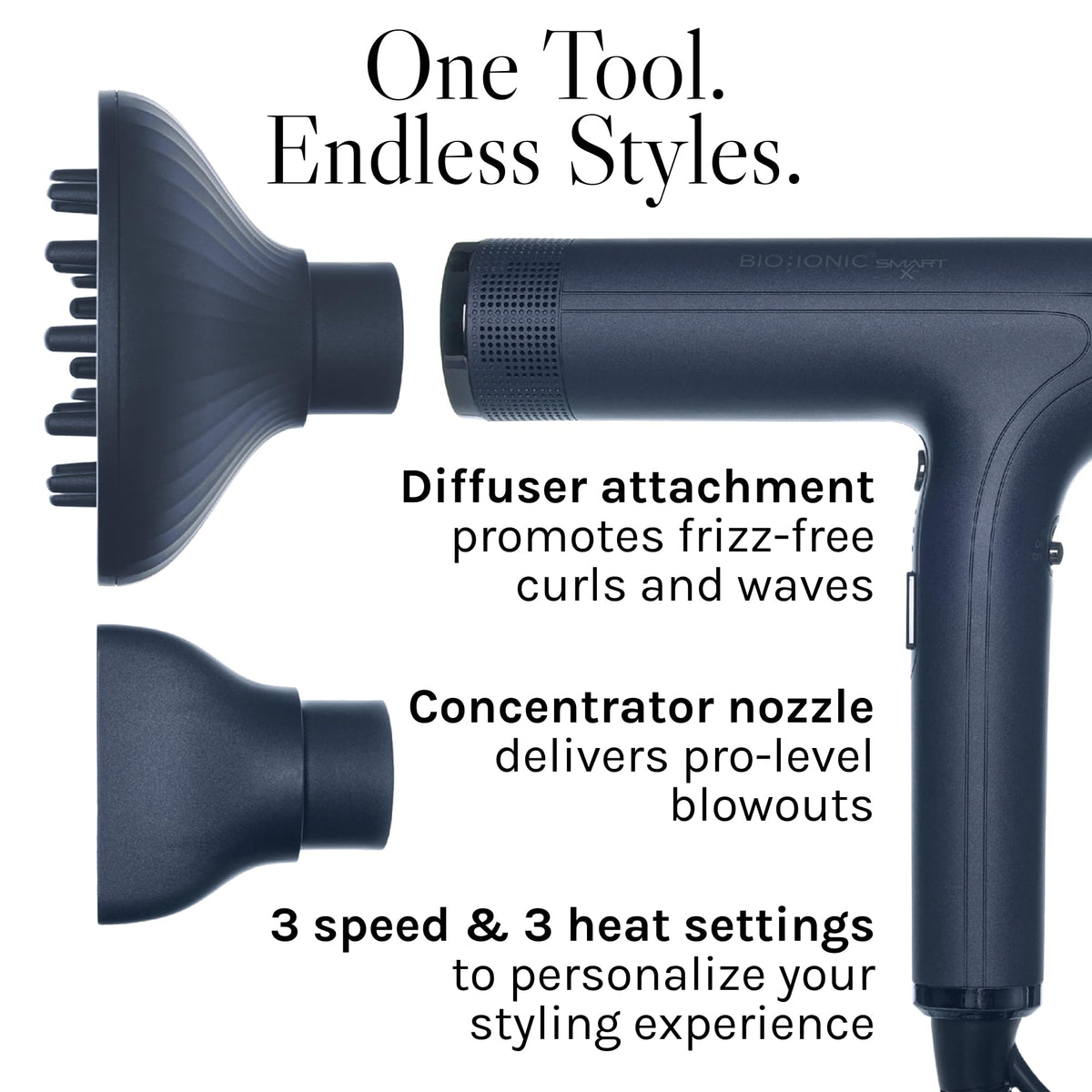 BIO IONIC SMART-X Hair Dryer in use with styled hair
