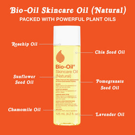 Bio-Oil bottle with fresh flowers