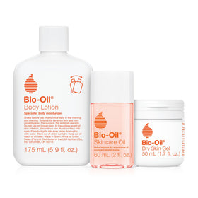 Bio-Oil Skincare Bundle including oil, gel, and lotion front view