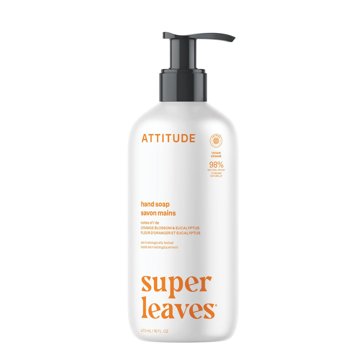 BIO SPECTRA ATTITUDE Liquid Hand Soap front view with orange blossom and eucalyptus scent