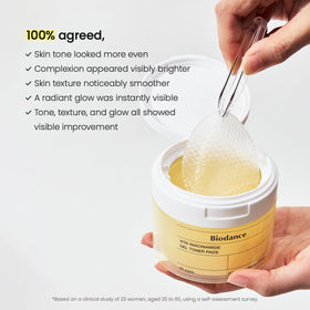 BIODANCE toner pads with ingredients list on display