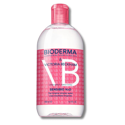Bioderma Sensibio H2O Micellar Water front view with Victoria Beckham design