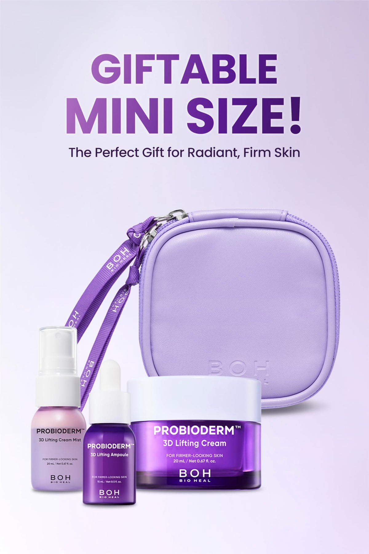 BIOHEAL BOH skincare products on a travel bag