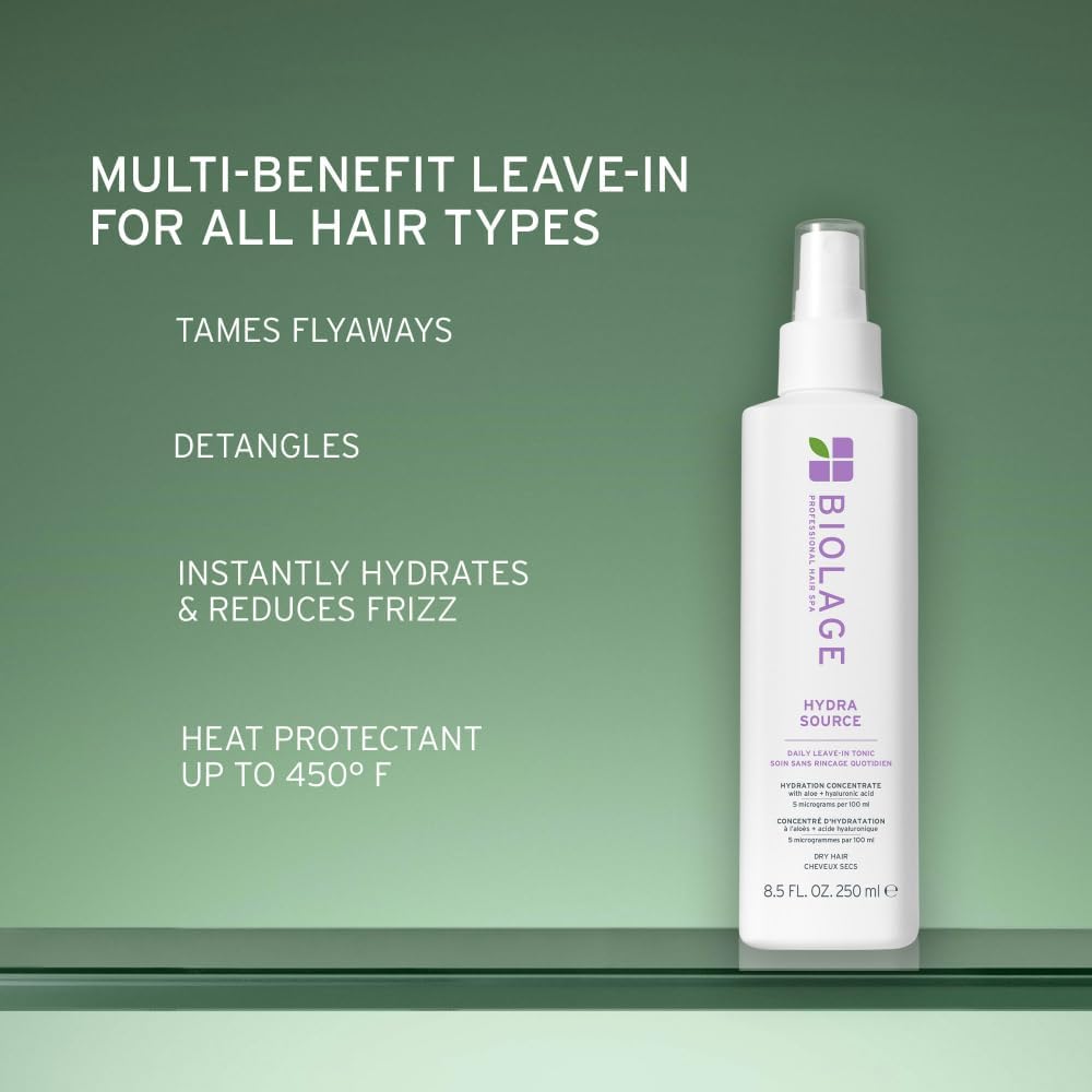 Biolage Hydra Source Daily Leave-In Tonic misting on damp hair