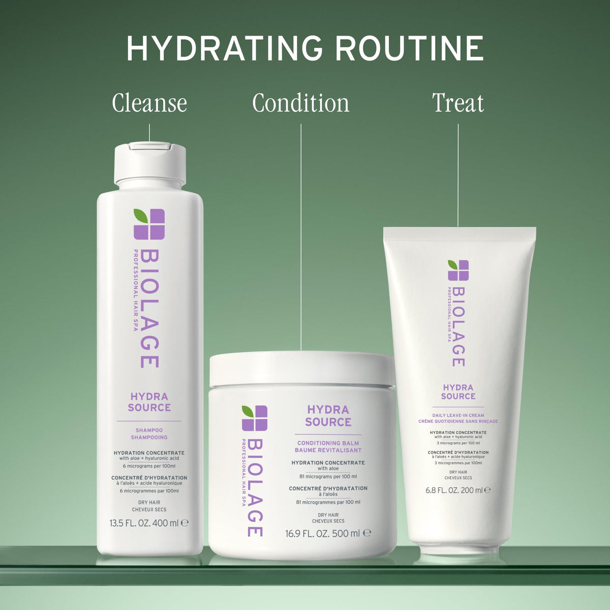 Biolage Hydra Source Shampoo alongside Hydra Source Conditioner