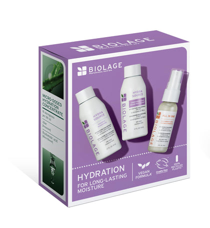 Biolage Hydra Source Travel Size Trio Kit including shampoo, balm, and spray