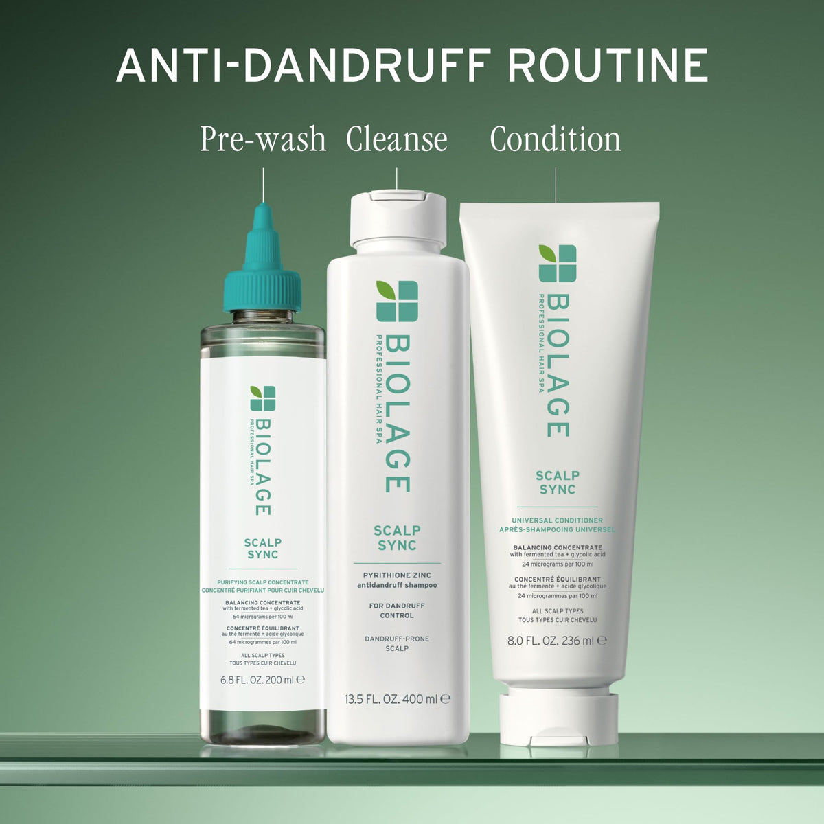 Biolage Scalp Sync Anti-Dandruff Shampoo 449g in bathroom setting