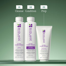 Biolage Ultra Hydra Source Shampoo in bathroom setting