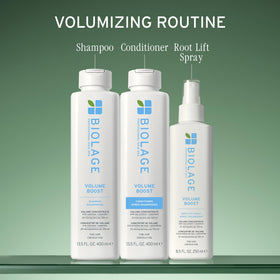 Biolage Volume support Shampoo 13.5 oz on a bathroom shelf