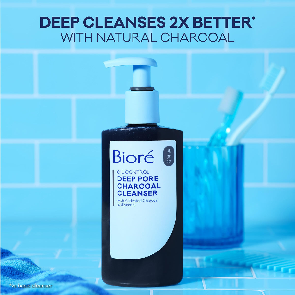 Bioré Deep Pore Charcoal Face Wash foaming on skin