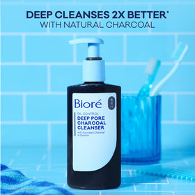 Bioré Deep Pore Charcoal Face Wash foaming on skin