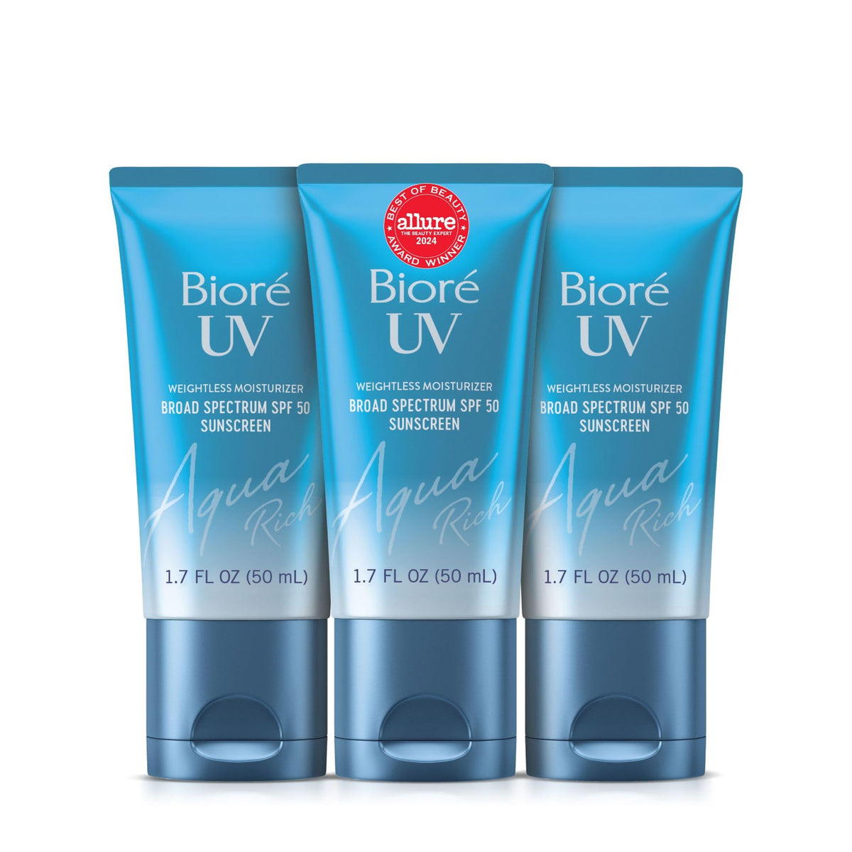 Bioré UV Aqua Rich Moisturiser SPF 50 front view, 1.7 fl oz
