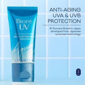 Bioré UV Aqua Rich Moisturiser SPF 50 on makeup table