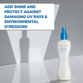 BioSilk Hydrating Therapy Leave-In Hair Spray back view with ingredients