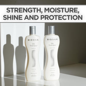 BioSilk Silk Therapy Shampoo bottle with silk protein details