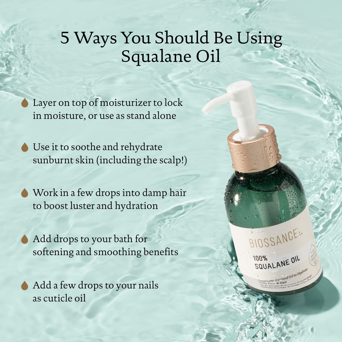 BIOSSANCE 100% Squalane Oil back view showing ingredients