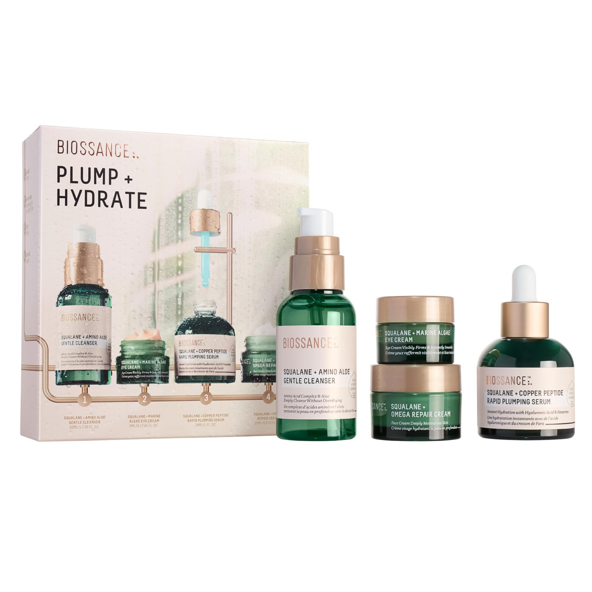 BIOSSANCE Plump & Hydrate Skincare Set front view with all products