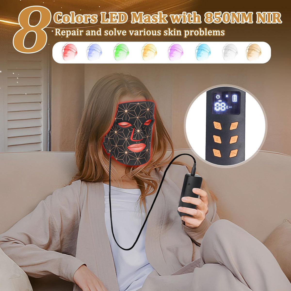 biuufish Red Light Therapy Mask in use on a model