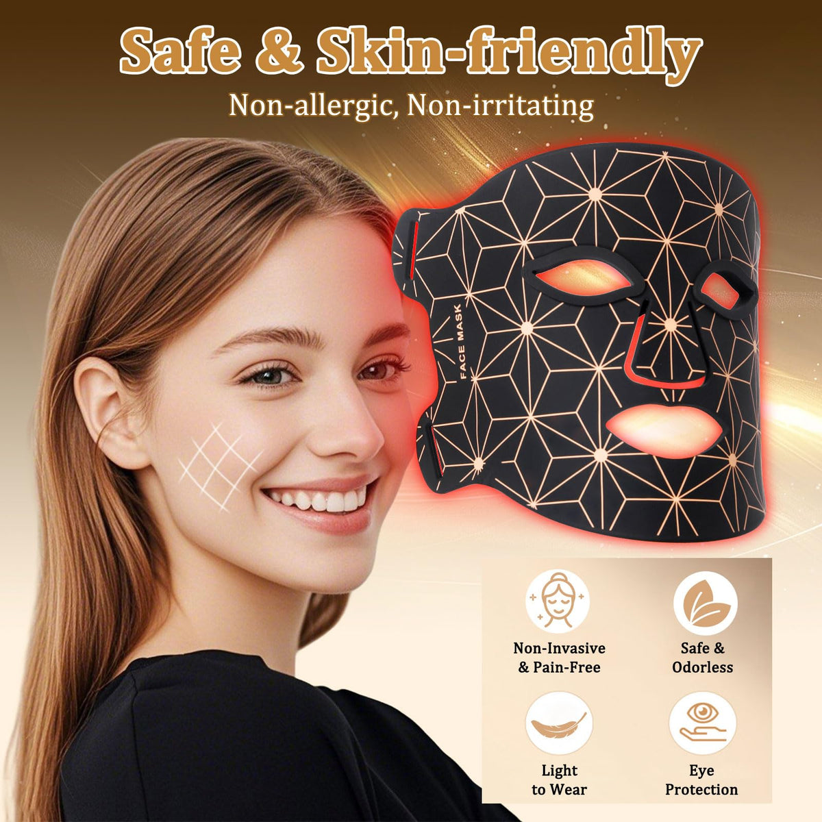 biuufish Red Light Therapy Mask with included eye protection cups