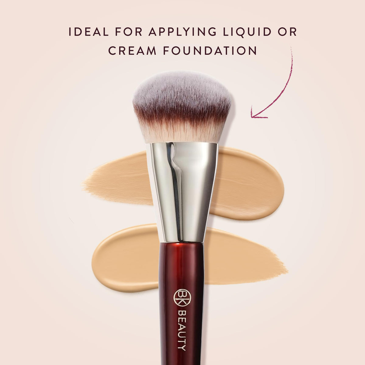 BK BEAUTY 101 Contoured Foundation Brush in use applying liquid foundation