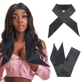 Black edge scarf and pink elastic bands