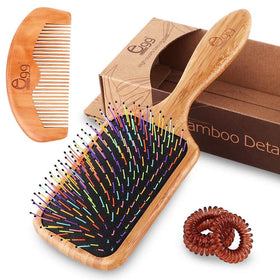 BLACK EGG Detangling Hair Brush front view with rainbow nylon pins