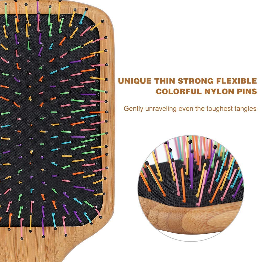 BLACK EGG Detangling Hair Brush side view showing bamboo handle