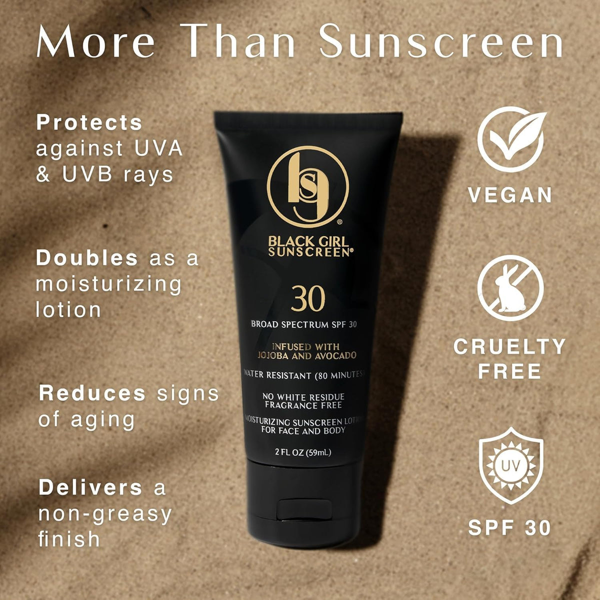 BLACK GIRL SUNSCREEN SPF 30 Sun Lotion side view showing packaging