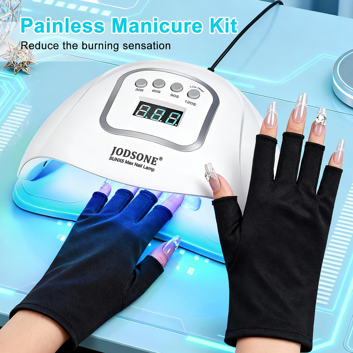 Black protective gloves included with JODSONE nail lamp