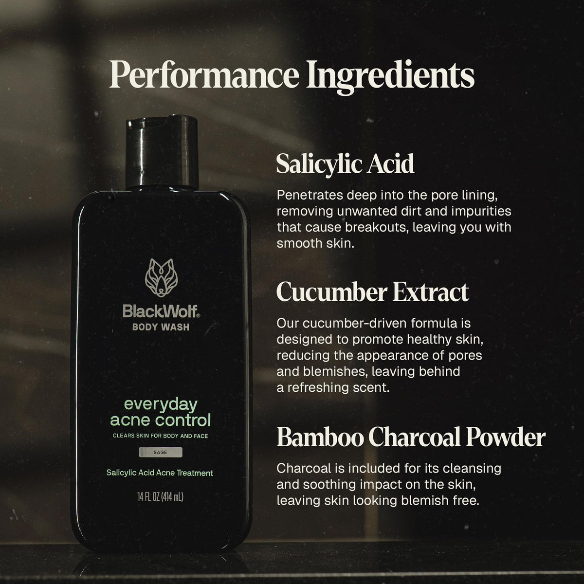 Black Wolf Salicylic Acid Body Wash with blue sage and citrus scent