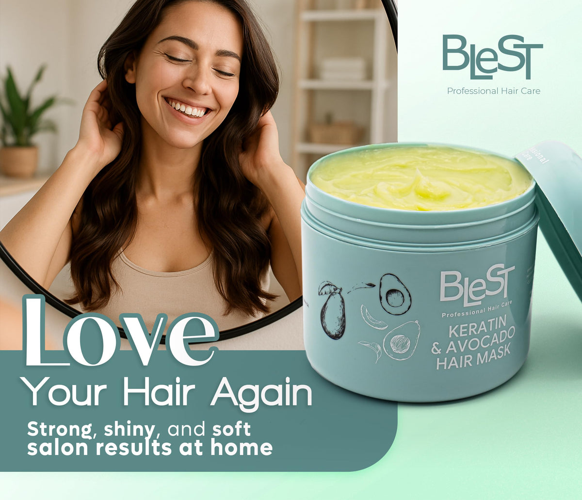 Blest Professional Hair Care Mask in bathroom setting