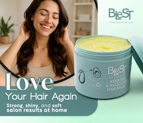 Blest Professional Hair Care Mask in bathroom setting