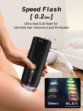 Blex Laser Hair Removal Device packaging and accessories