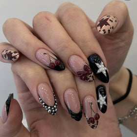BLGTGH French Tips Press on Nails front view with bow charm