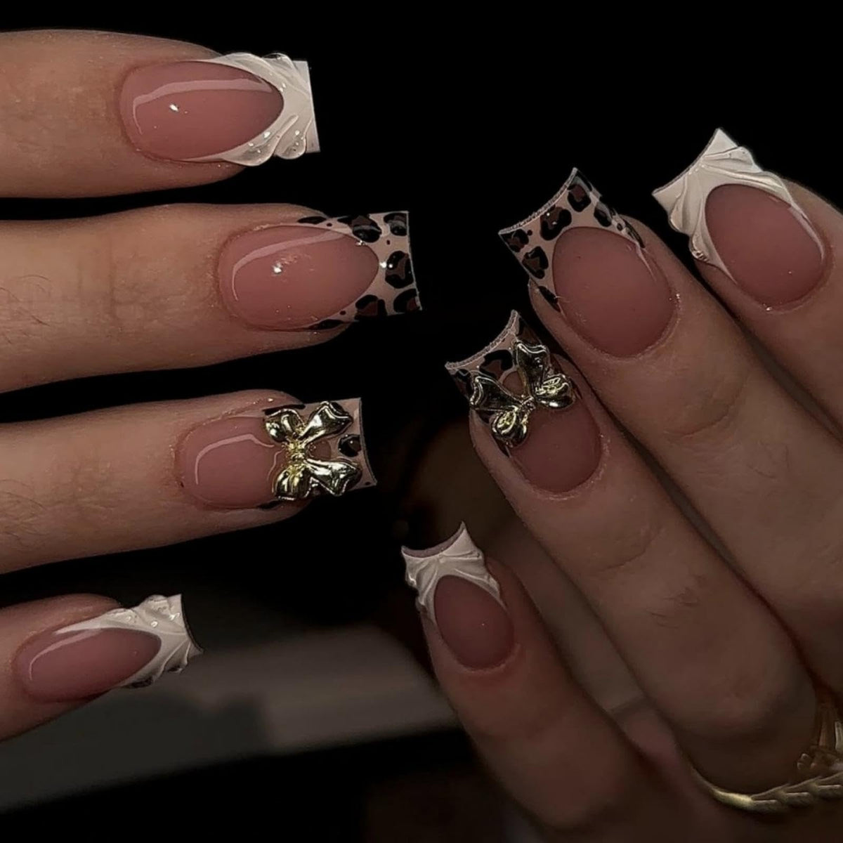 BLGTGH Leopard Prints French Tips Press on Nails front view