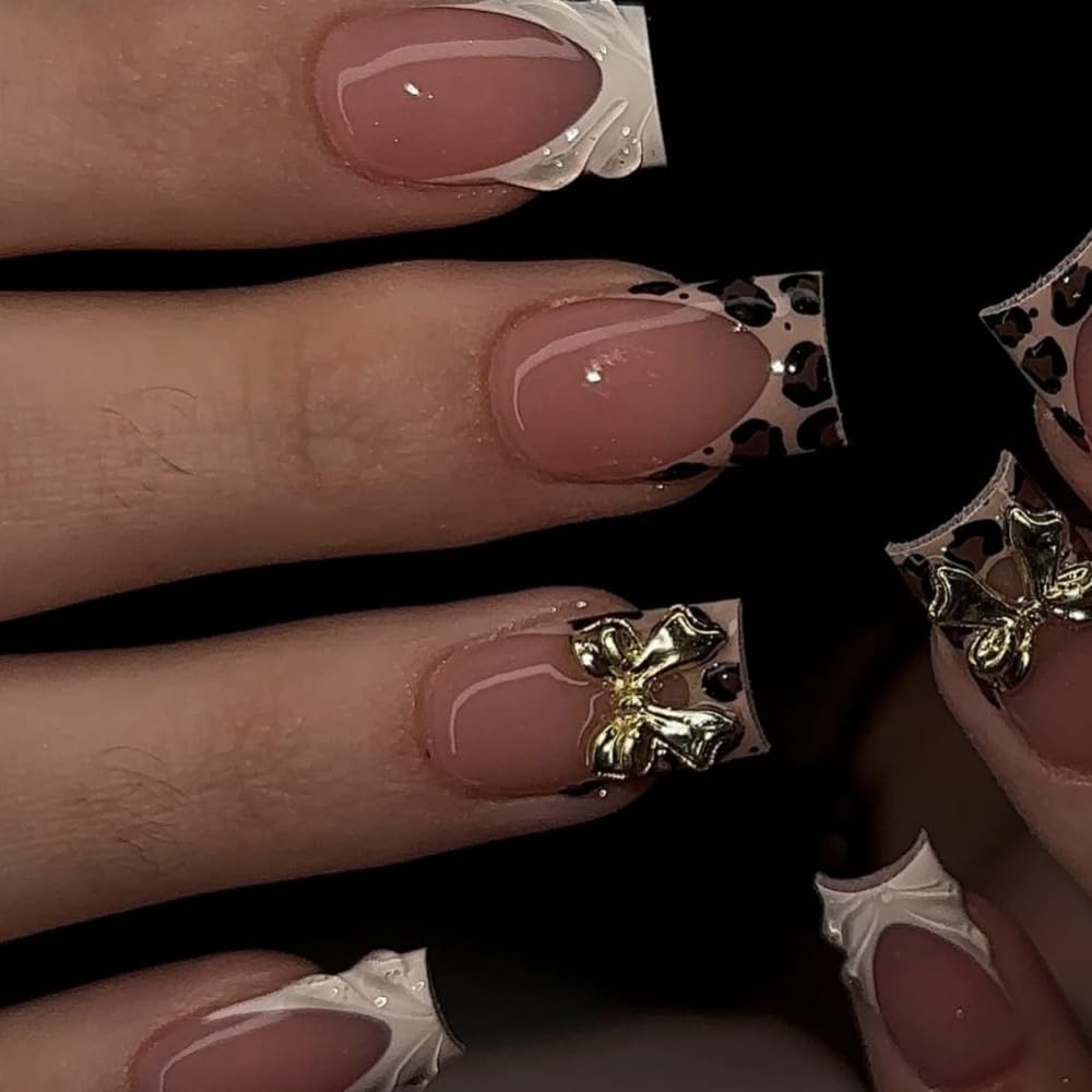 BLGTGH Leopard Prints French Tips Press on Nails in packaging