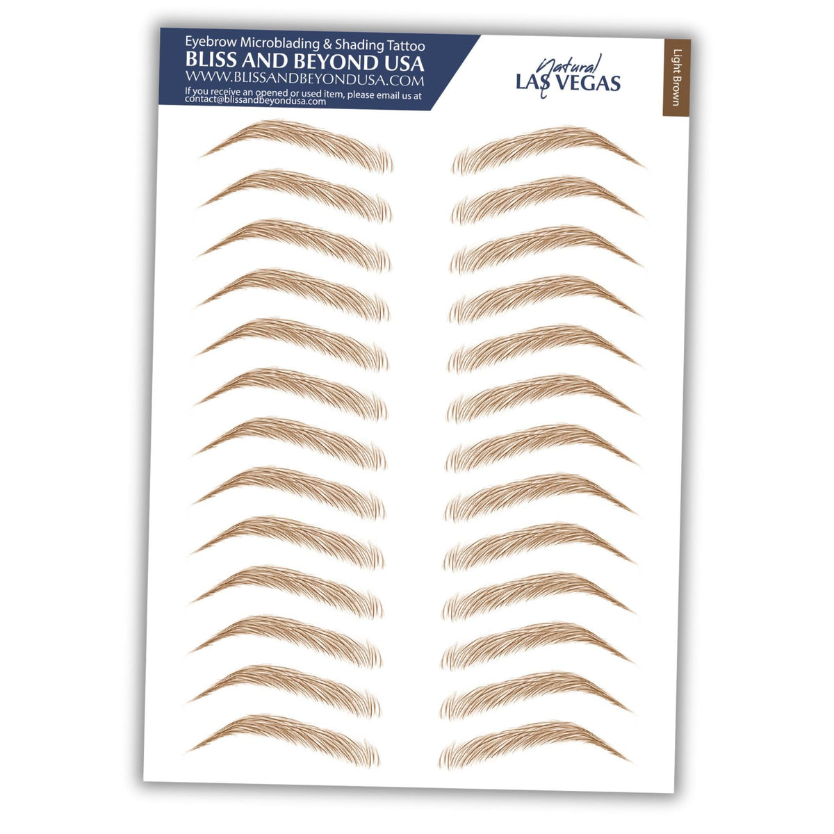 Bliss and Beyond USA Waterproof Eyebrow Tattoo Stickers Light Brown front view