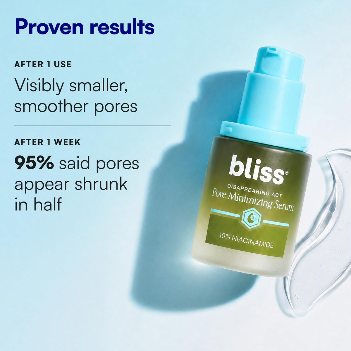 Bliss Disappearing Act Niacinamide Pore Serum bottle with cap