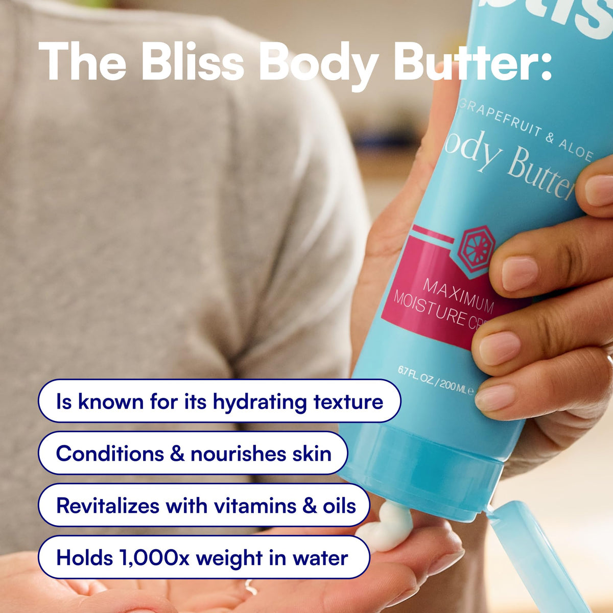 Bliss Grapefruit and Aloe Body Butter application on skin