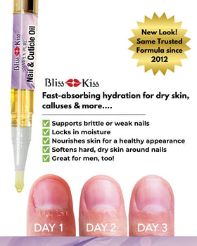 Bliss Kiss Nail Oil Cuticle Pen Lavender Vanilla with applicator close-up