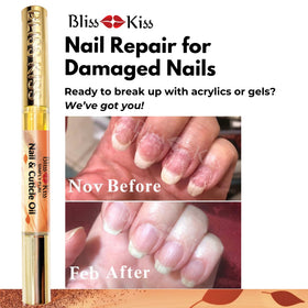 Bliss Kiss Nail Oil Cuticle Pen on a wooden table with autumn leaves