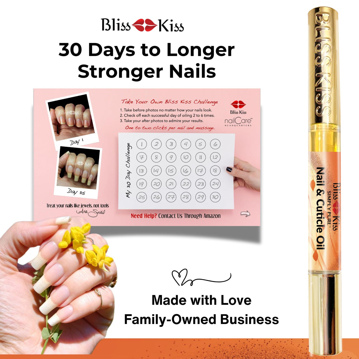 Bliss Kiss Nail Oil Cuticle Pen side view showing applicator tip