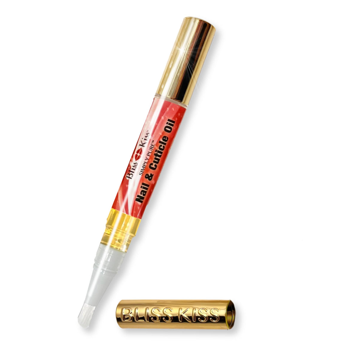 Bliss Kiss Simply Pure Cuticle Oil Pen front view, Candy Cane design